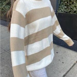 Brandy Melville Beige and White Striped Sweater